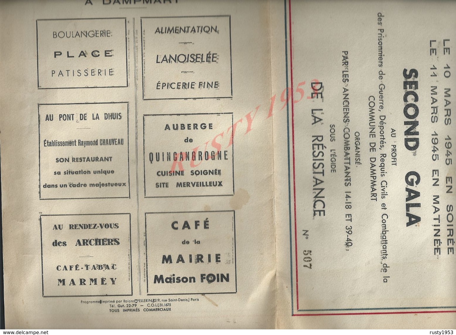 MILITARIA TOP PROGRAMME MILITAIRE DE LA RÉSISTANCE CIVILS & COMBATANTS PRISONNIERS DE GUERRE 1945 À DAMPMART + MEDAILLE - Programmes