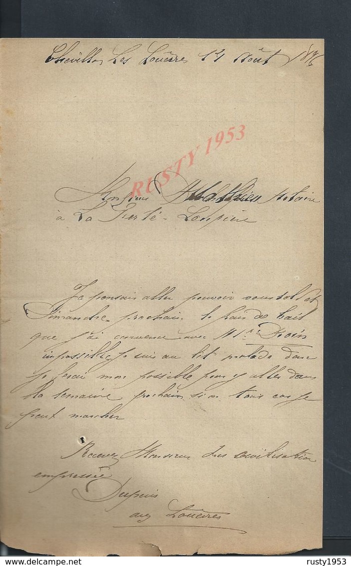 LETTRE ECRITE EN 1896 DE CHEVILLON LES LOUÊRRE ? : - Manuscripts