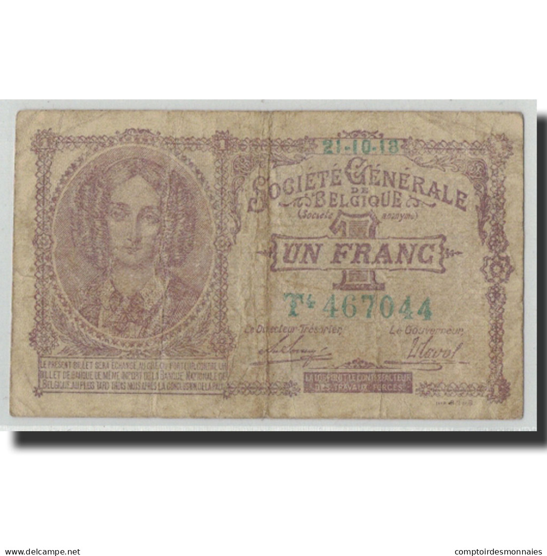 Billet, Belgique, 1 Franc, 1918, 1918-10-21, KM:86b, B+ - 1-2 Frank