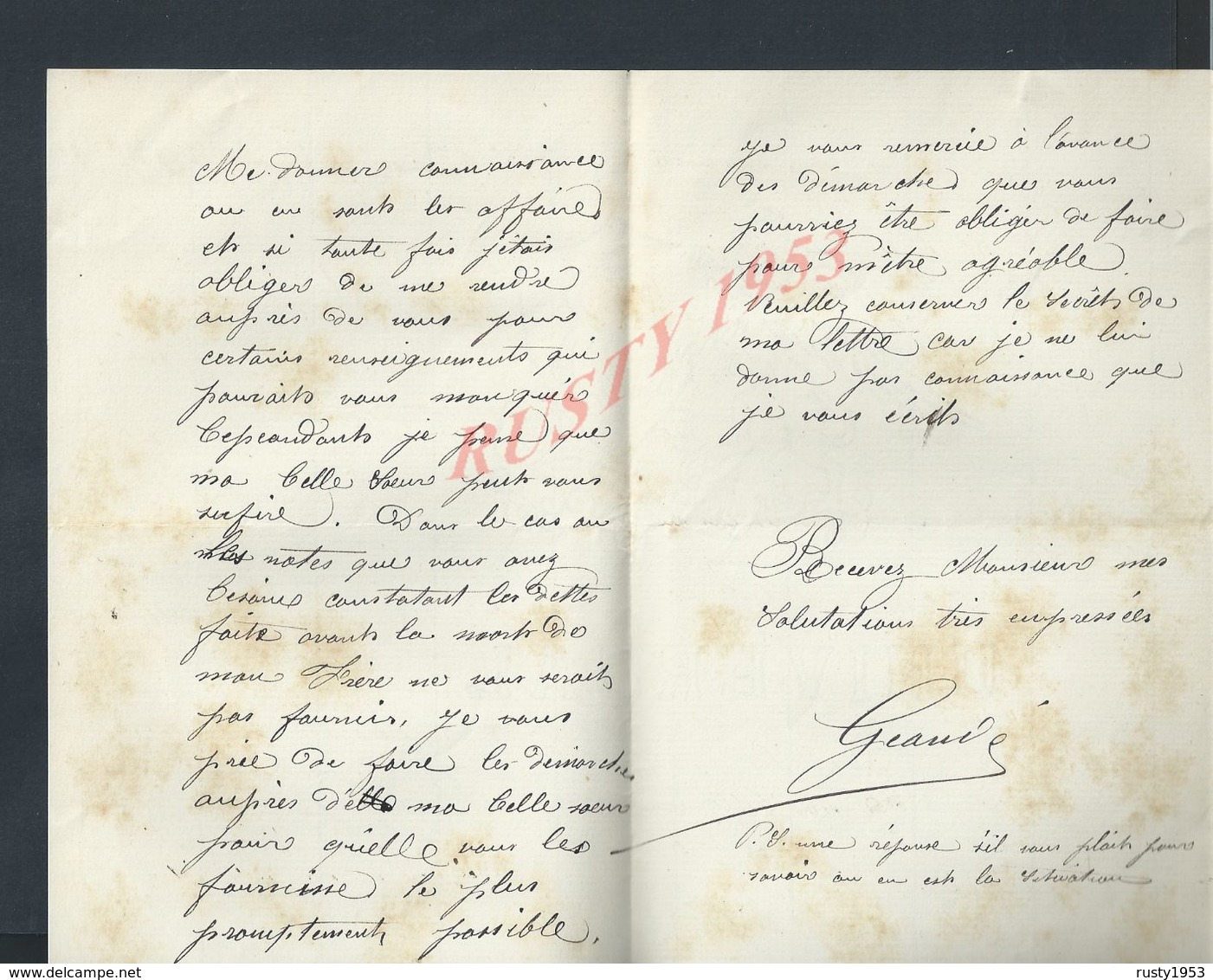 LETTRE DE 1891 ECRITE DE QUINCY SOUS SENART : - Manuscripts