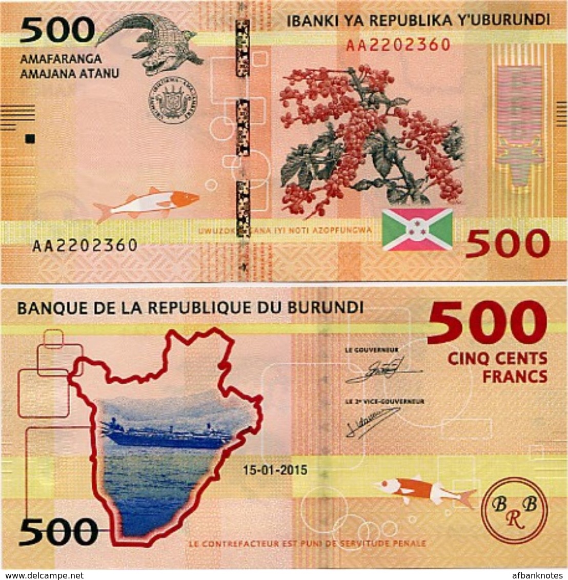 BURUNDI       500 Francs       P-50       15.1.2015       UNC - Burundi