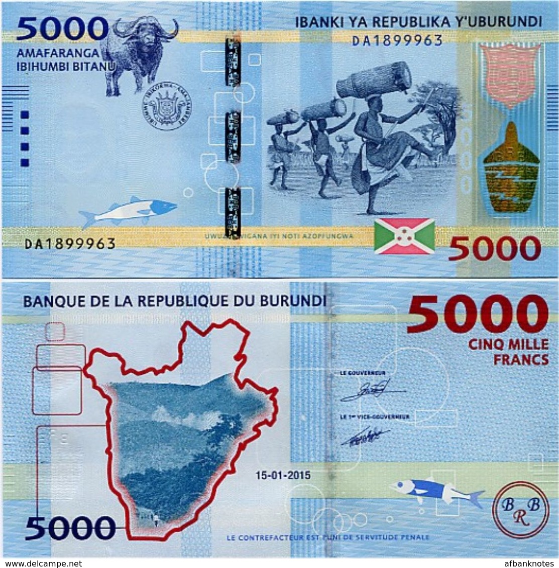 BURUNDI       5000 Francs       P-53       15.1.2015       UNC - Burundi