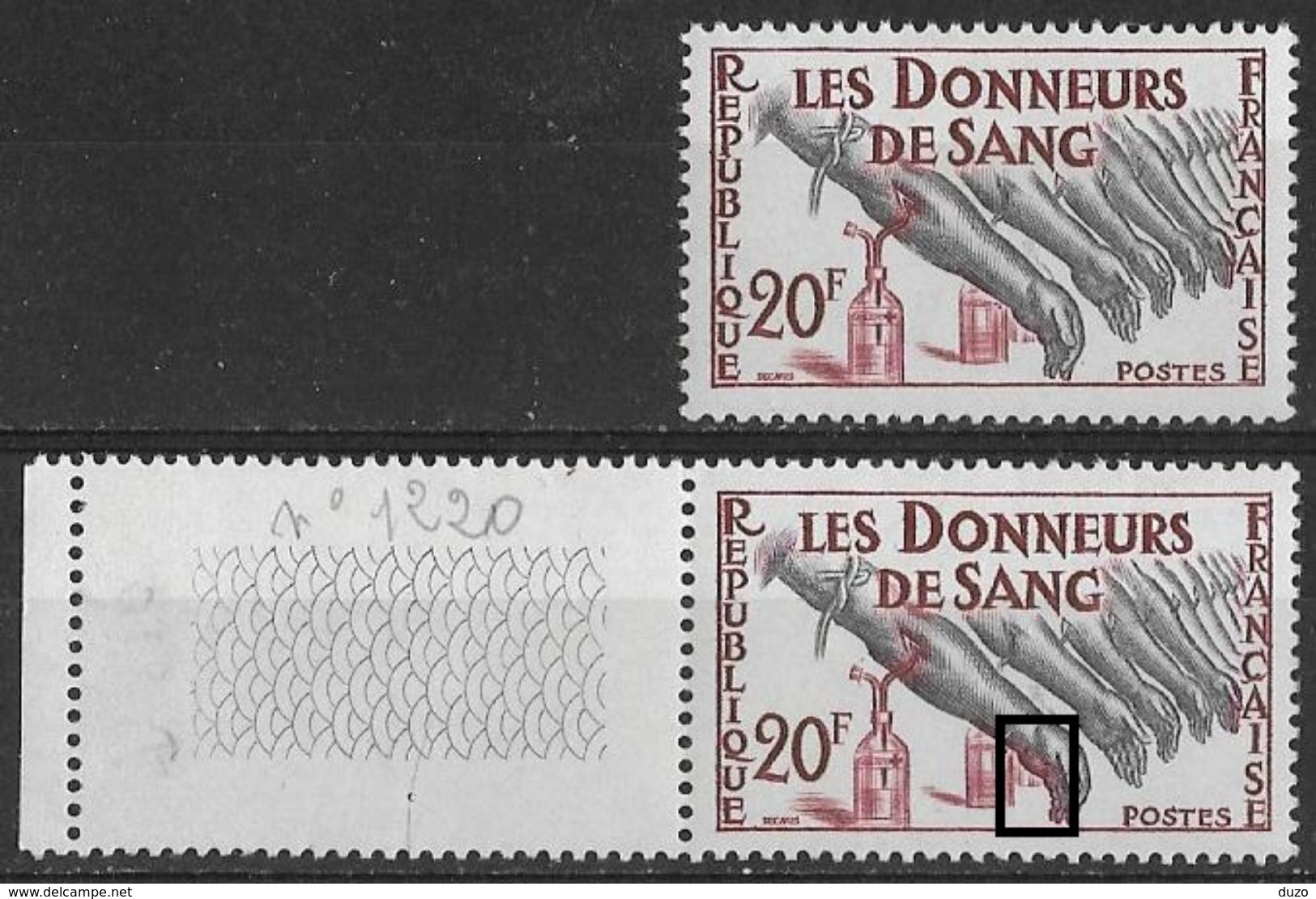 France 1959 - Variété - Donneurs De Sang - Main Ensanglantée  Y&T N° 1220 ** Neuf Luxe (TB). - Neufs