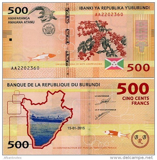 BURUNDI     Set 500-1000-2000-5000-10,000 Francs       P-50>>P-54       15.1.2015       UNC - Burundi