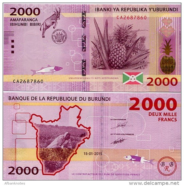 BURUNDI     Set 500-1000-2000-5000-10,000 Francs       P-50>>P-54       15.1.2015       UNC - Burundi