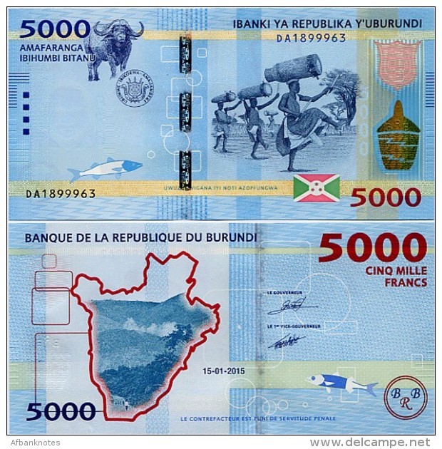 BURUNDI     Set 500-1000-2000-5000-10,000 Francs       P-50>>P-54       15.1.2015       UNC - Burundi