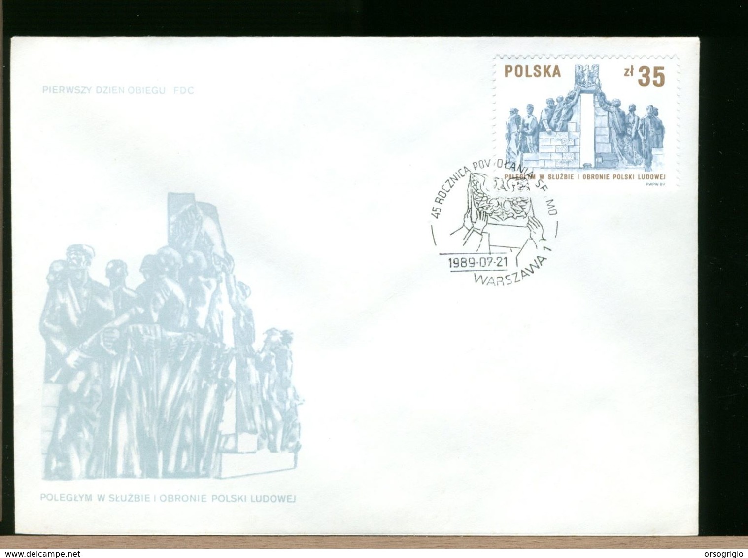 POLSKA - FDC - 1989 - MONUMENTO STATUA - FDC