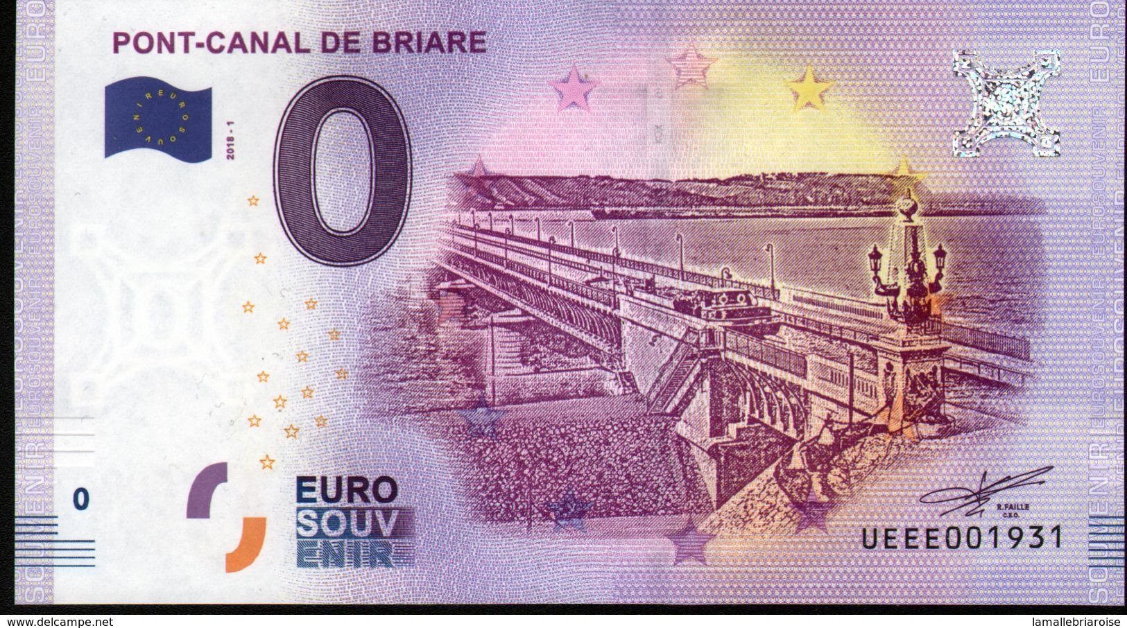 France - Billet Touristique 0 Euro 2018 N° 1931 (UEEE001931/5000) - PONT-CANAL DE BRIARE - Essais Privés / Non-officiels