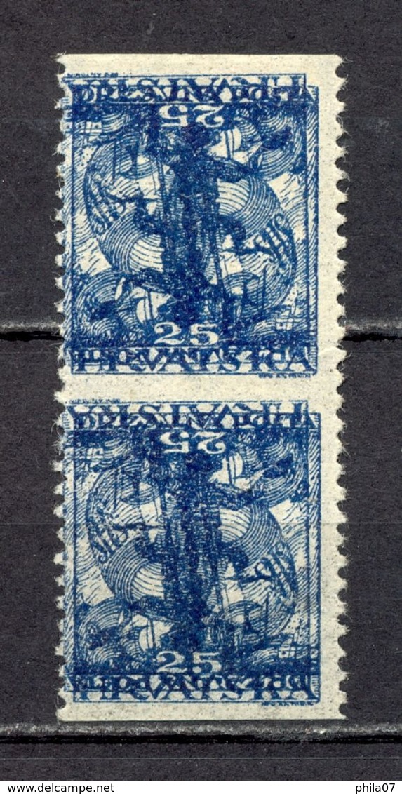 Yugoslavia - SHS Croatia - Vertical Duo Stamp Of 25 Fill, From Series 'Sailors' Plate No. I. Double Print, T/B / 3 Scans - Other & Unclassified