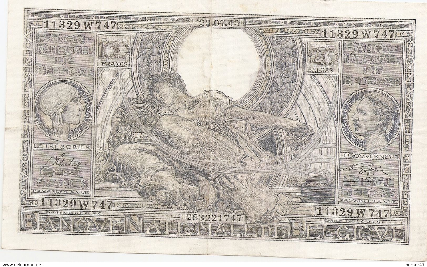 100 Fr - 23.07.43 - 100 Francs & 100 Francs-20 Belgas