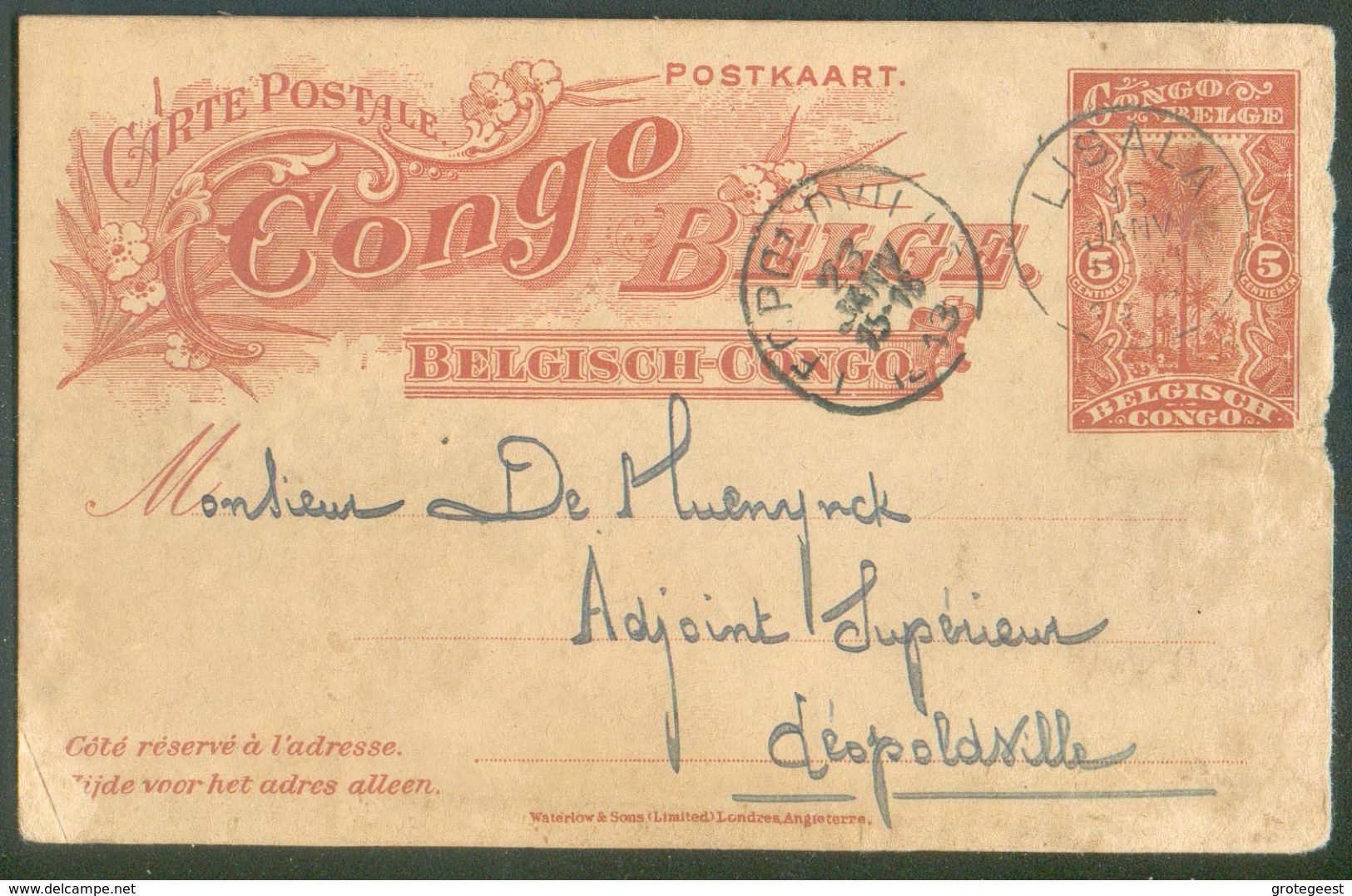 EP Carte 5c. Obl. Sc LISALA 15 Janvier 1913 Vers Léopoldville - 12494 - Entiers Postaux