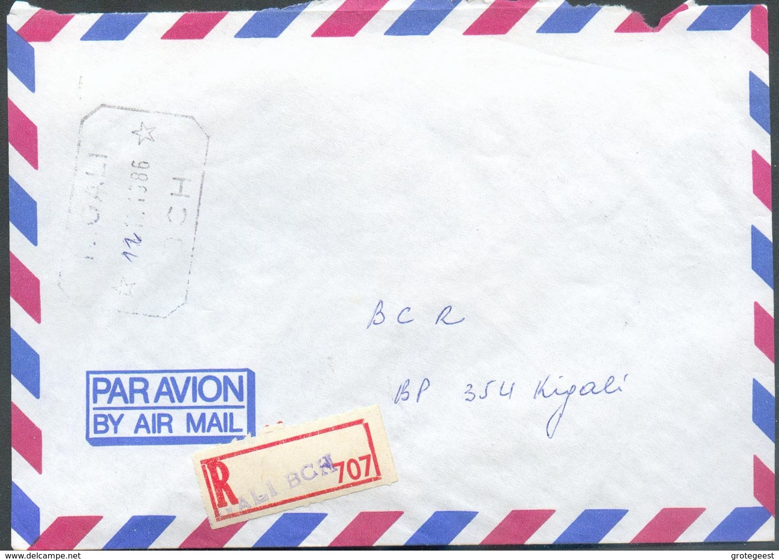 Enveloppe Recommandée Du 11/11/1986 De Kigali BCH ** Vers Kigali (cachet Rdés) -  12498 - Altri & Non Classificati