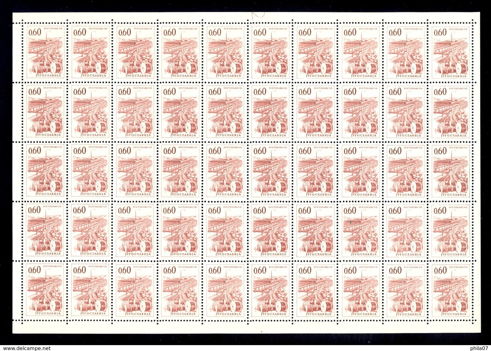 Yugoslavia - Mi.No. 1164/1172, complete series in sheet, stamp Mi.No. 1170 left vertical edge in brown color / 10 scans