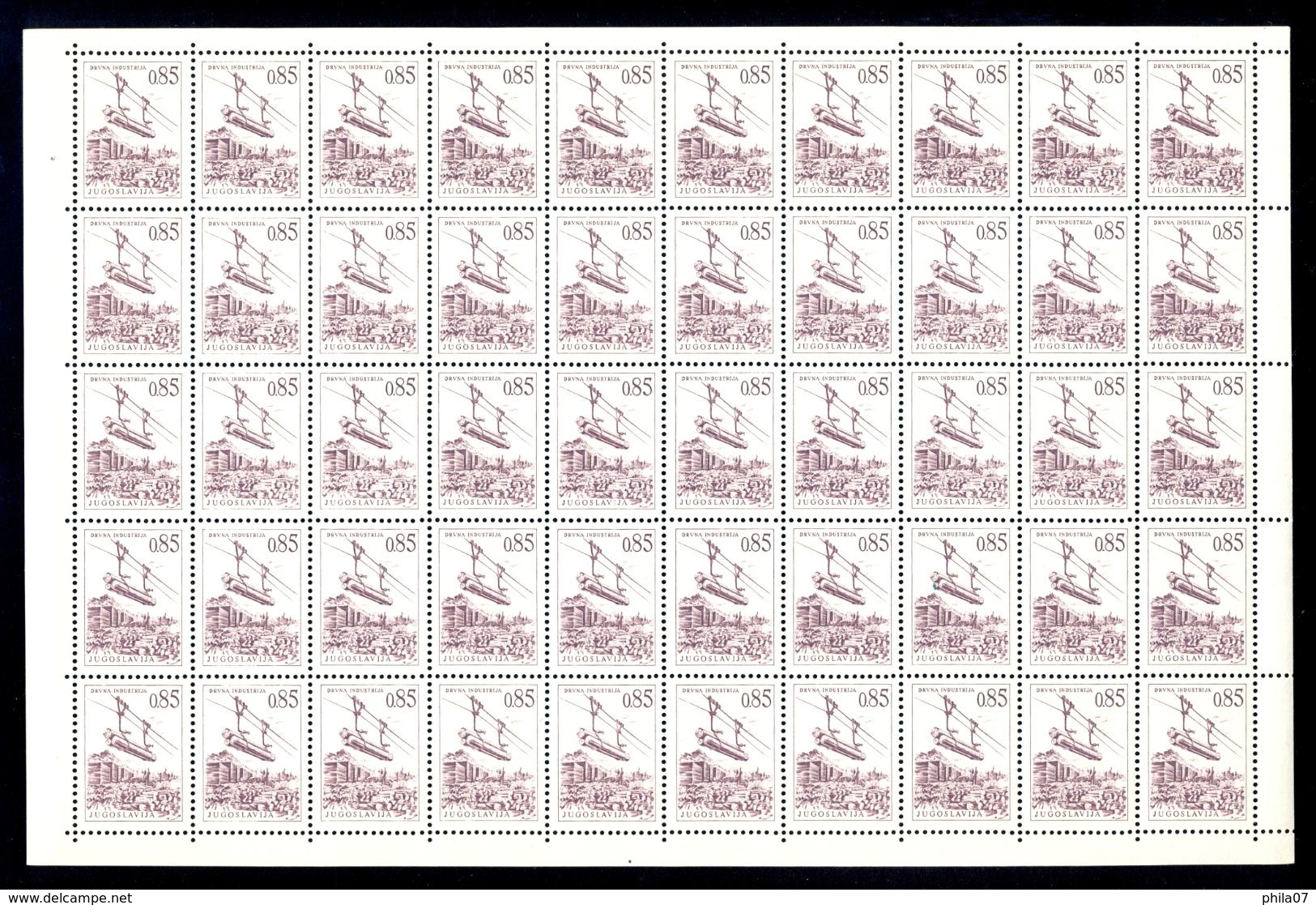 Yugoslavia - Mi.No. 1164/1172, complete series in sheet, stamp Mi.No. 1170 left vertical edge in brown color / 10 scans
