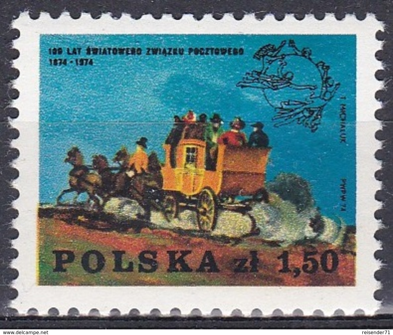 Polen Poland 1974 Organisationen Postwesen Weltpostverein UPU Postkutschen Kutschen Diligence Carriage, Mi. 2308 ** - Ungebraucht