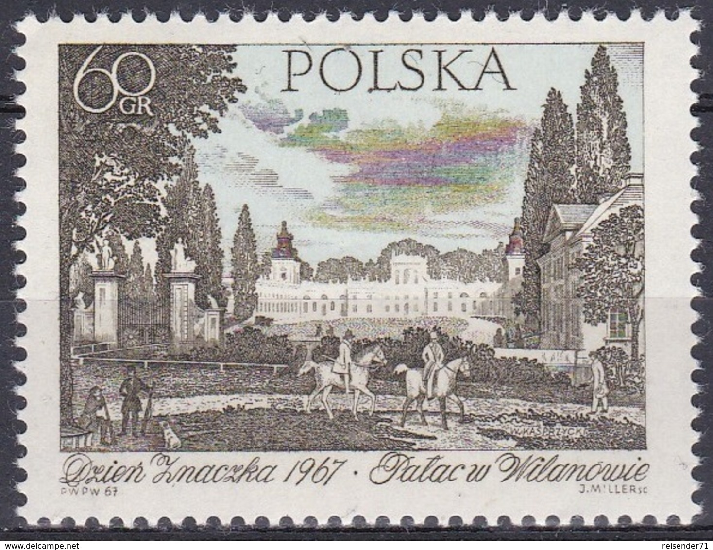 Polen Poland 1967 Postwesen Philatelie Tag Der Briefmarke Schlösser Schloss Wilanow Palace Sobieski Gemälde, Mi. 1796 ** - Ungebraucht