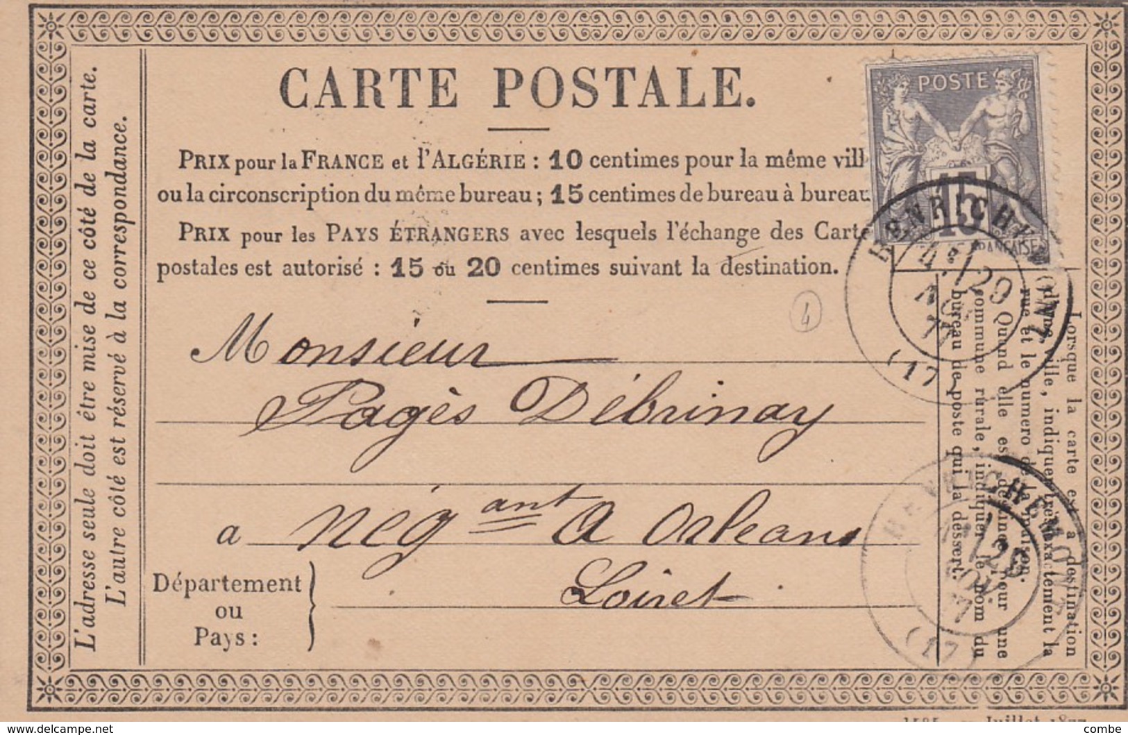 CARTE. PRECURSEUR. 29 11 77.  HENRICHEMONT CHER POUR ORLEANS  /  2 - 1877-1920: Semi Modern Period