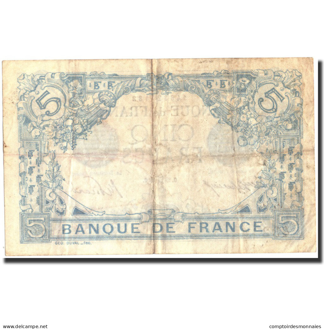 France, 5 Francs, 5 F 1912-1917 ''Bleu'', 1915, 1915-05-28, TB+, Fayette:2.27 - 5 F 1912-1917 ''Bleu''