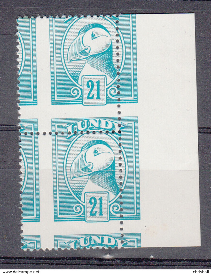Lundy  - 1982 Puffin Marginal Pair 21p Massive Perf Shift - Unmounted Mint NHM - Local Issues