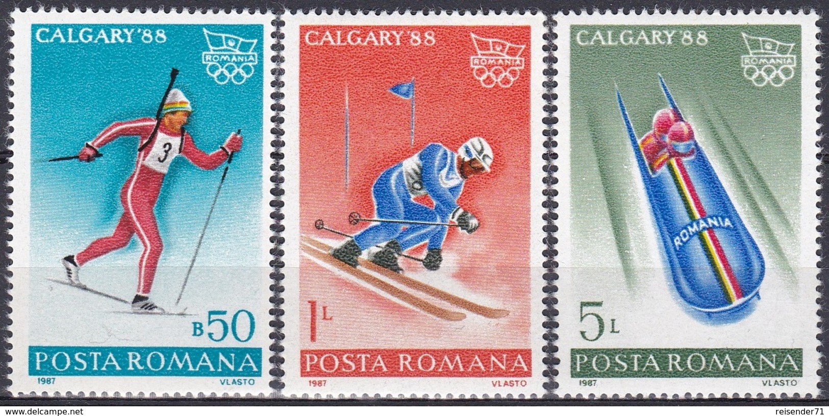 Rumänien Romania 1987 Sport Spiele Olympia Olympics Calgary Biathlon Slalom Bob, Aus Mi. 4418-5  ** - Ungebraucht