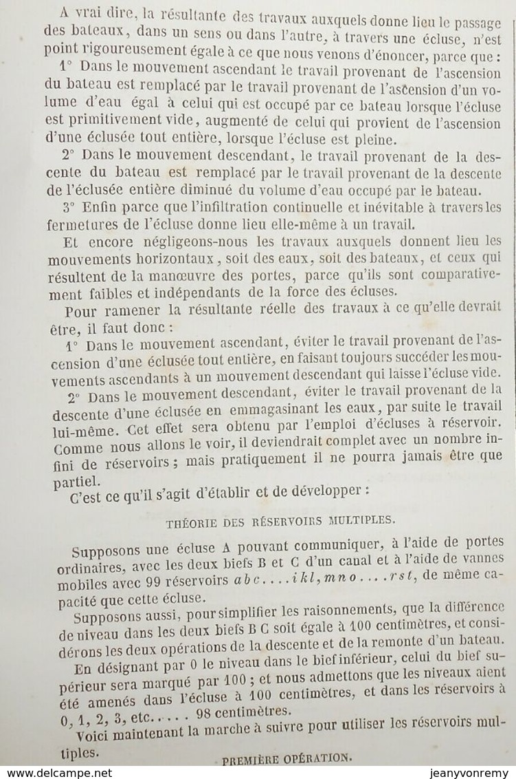 Plan D'écluses Multiples Et écluses à Réservoir. 1859. - Travaux Publics