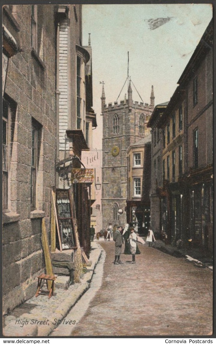 High Street, St Ives, Cornwall, 1908 - W H Smith Derwent Postcard - St.Ives