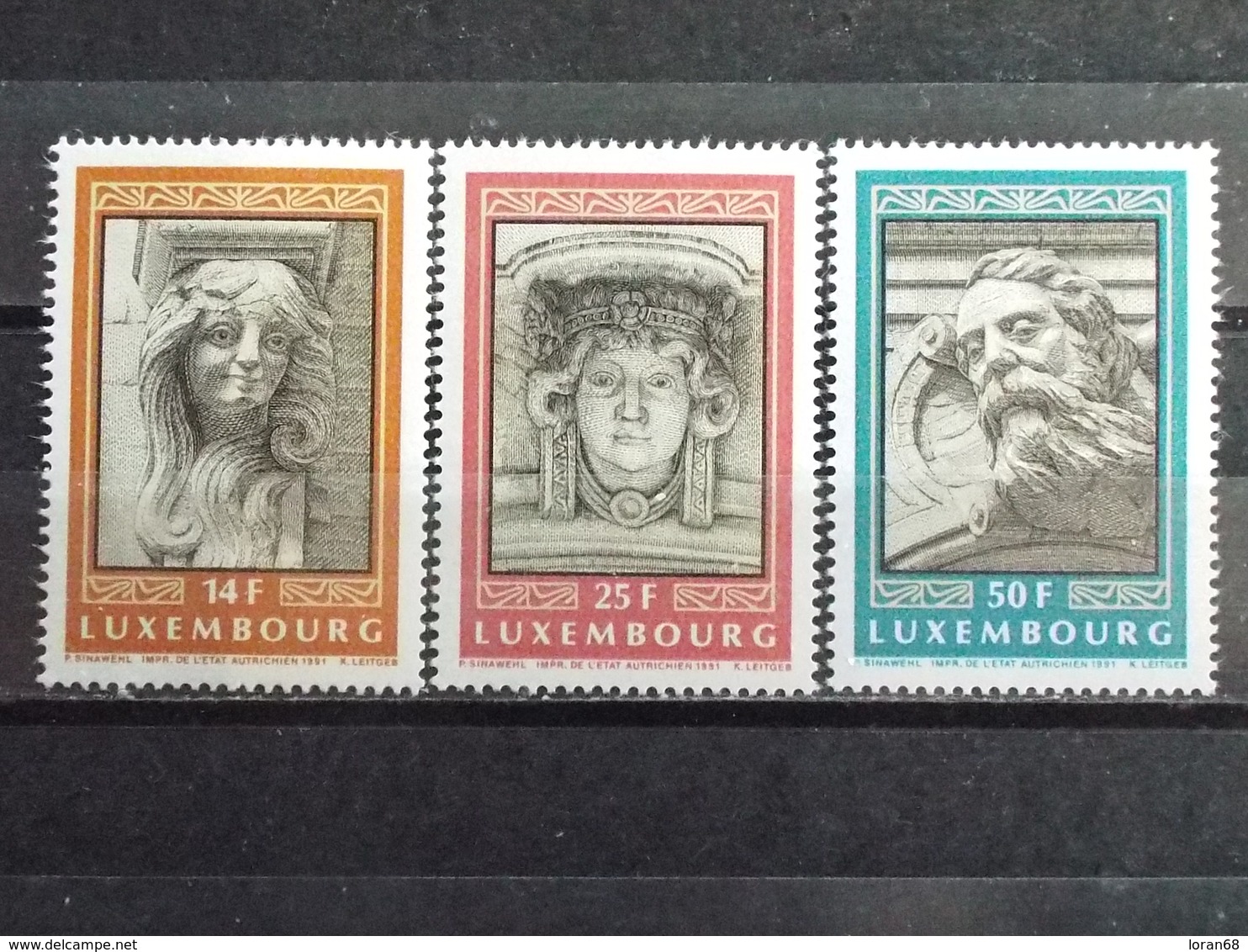 Série 3 Timbres Neuf Luxembourg 1991 : Détails Architecturaux, Mascarons - Neufs