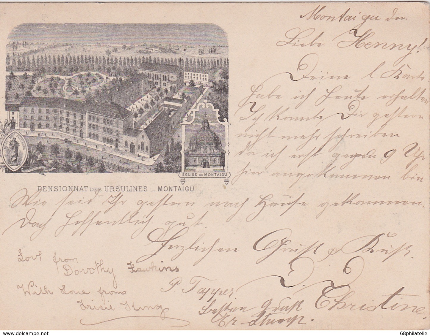 BELGIQUE  1899 CARTE POSTALE DE MONTAIGU  PENSIONNAT DES URSULINES - Sonstige & Ohne Zuordnung