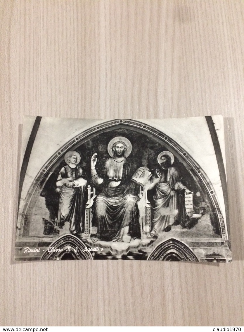 Cartolina-Rimini-Chiesa Di S. Agostino-Figura Di Cristo Fra S. Giovanni Evangelista E S. Giovanni Battista - Rimini