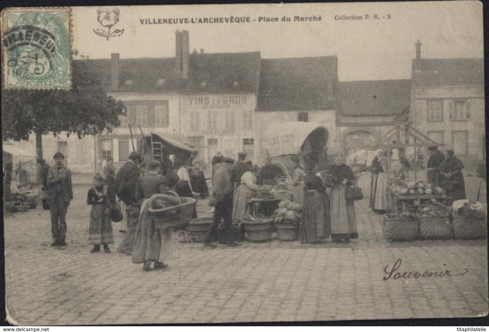 CPA Carte Postale Villeneuve L'archevêque Place Du Marché Collection PRS - Villeneuve-l'Archevêque