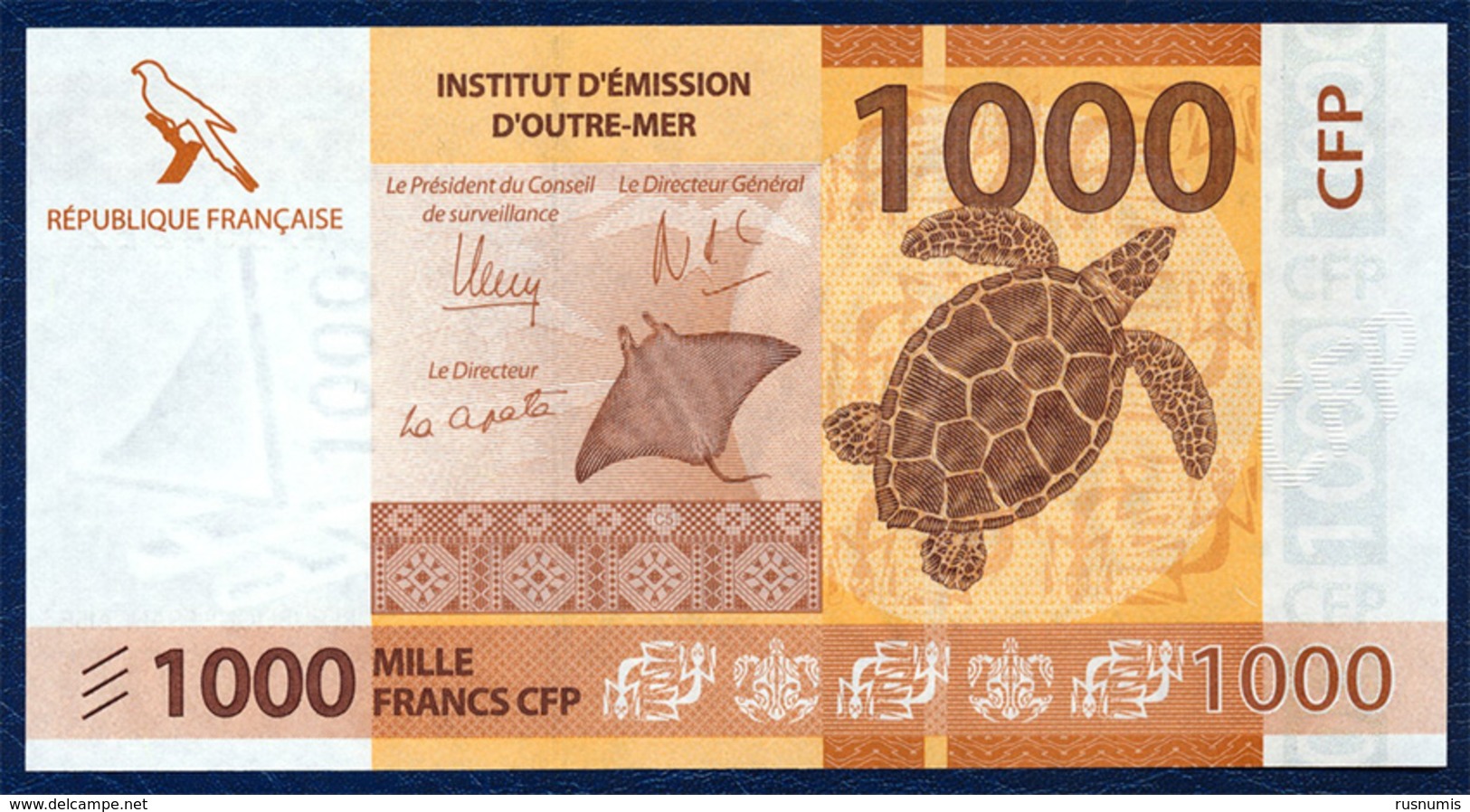 FRENCH PACIFIC TERRITORIES 1000  FRANCS P-6 TURTLE BIRD 2014 UNC - Territoires Français Du Pacifique (1992-...)