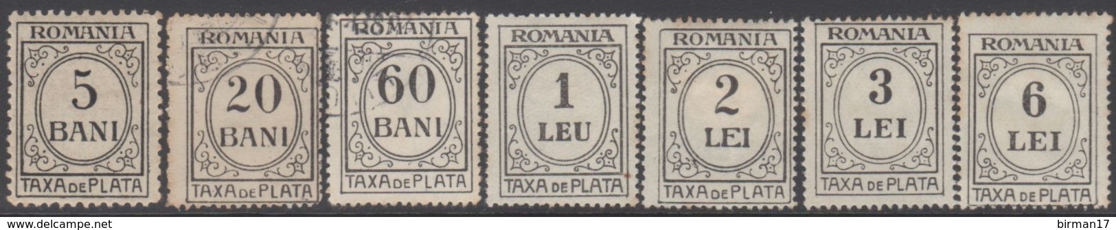 ROUMANIE 1921-26 7 TP Taxe N° 57 à 66 Y&T Sauf 58 60 61 Neuf * Charnière, N° 59 Et 62 Oblitéré - Port Dû (Taxe)