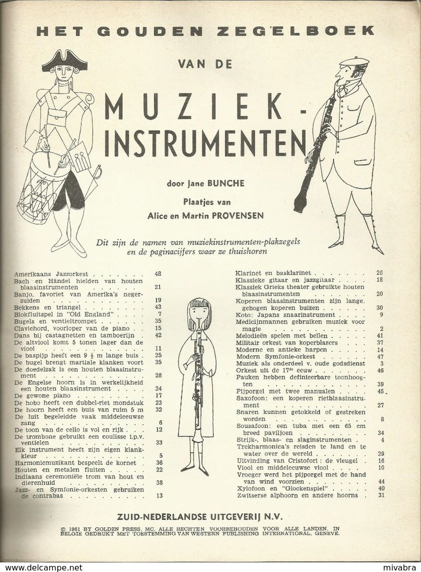 ENCYCLOPEDIE IN ZEGELS N° 31 MUZIEKINSTRUMENTEN ( HOBO HARP GITAAR DOEDELZAK HOORN ACCORDEON TROMBONE LUIT ...) 1961 - Enzyklopädien