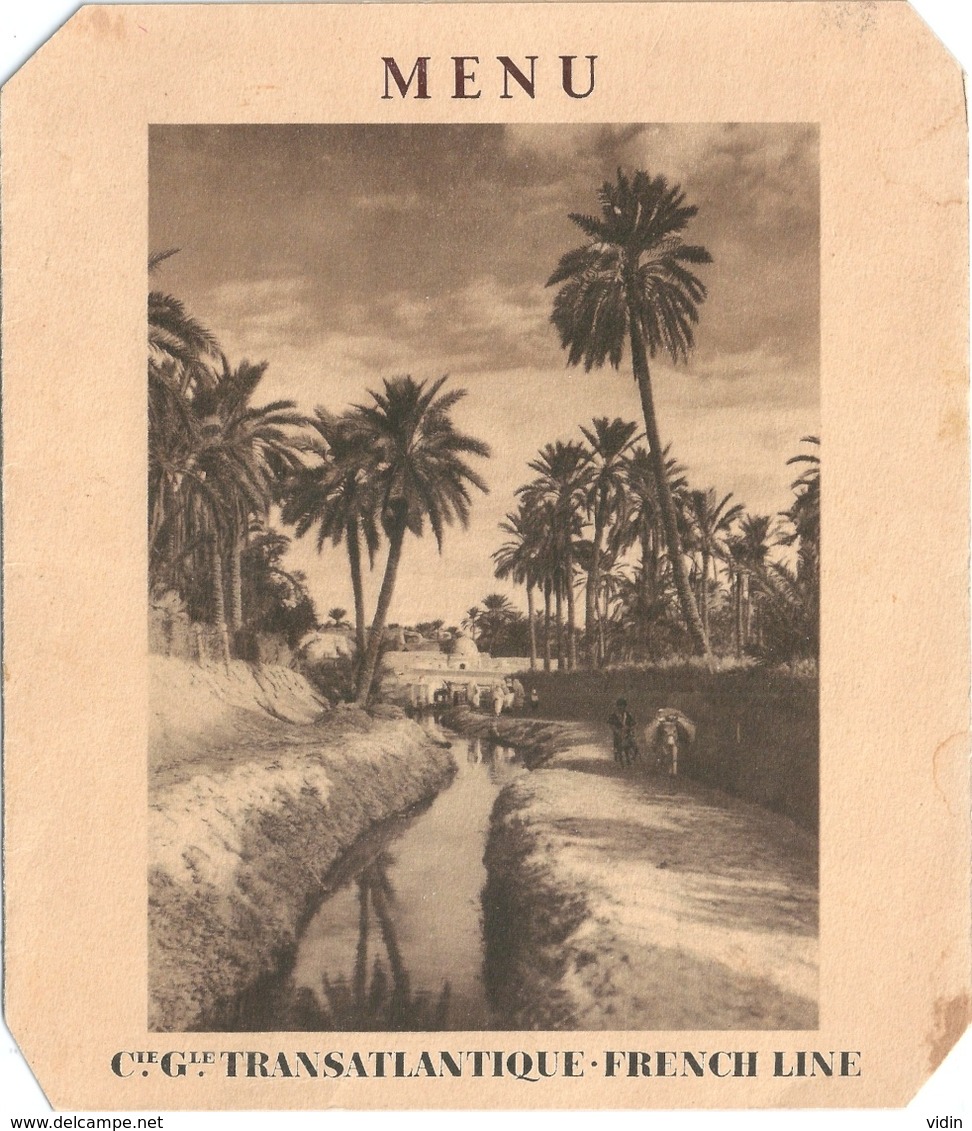 MENU Compagnie Transatlantique FRENCH LINE Avec Dessin Original De 1948 S/s Marrakech - Menu