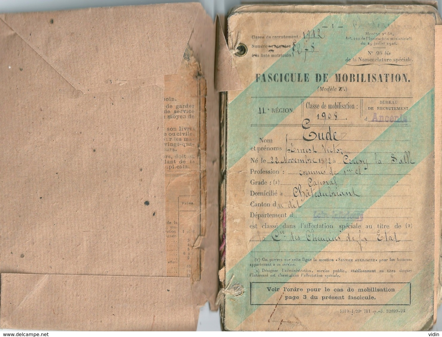 France Livret Militaire Complet Classe 1912 - Documentos Históricos