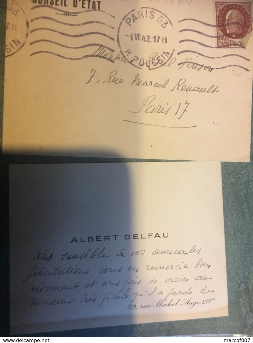 Carte De Visite +enveloppe  Albert DELFAU 1949 - Autres & Non Classés