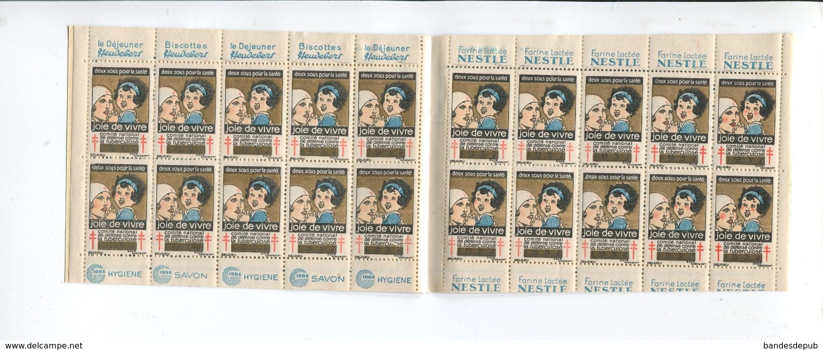 CARNET ANCIEN 1932 Complet 20 Timbres Tuberculose Antituberculeux HEUDEBERT NESTLE GIBBS SAVON - Antituberculeux