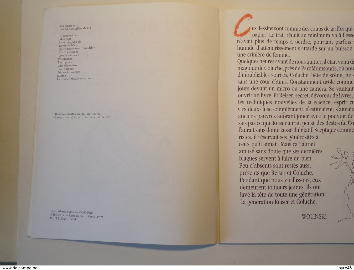 Y'en Aura Pour Tout Le Monde Reiser . Coluche , 1989 , 63 Pages - Reiser