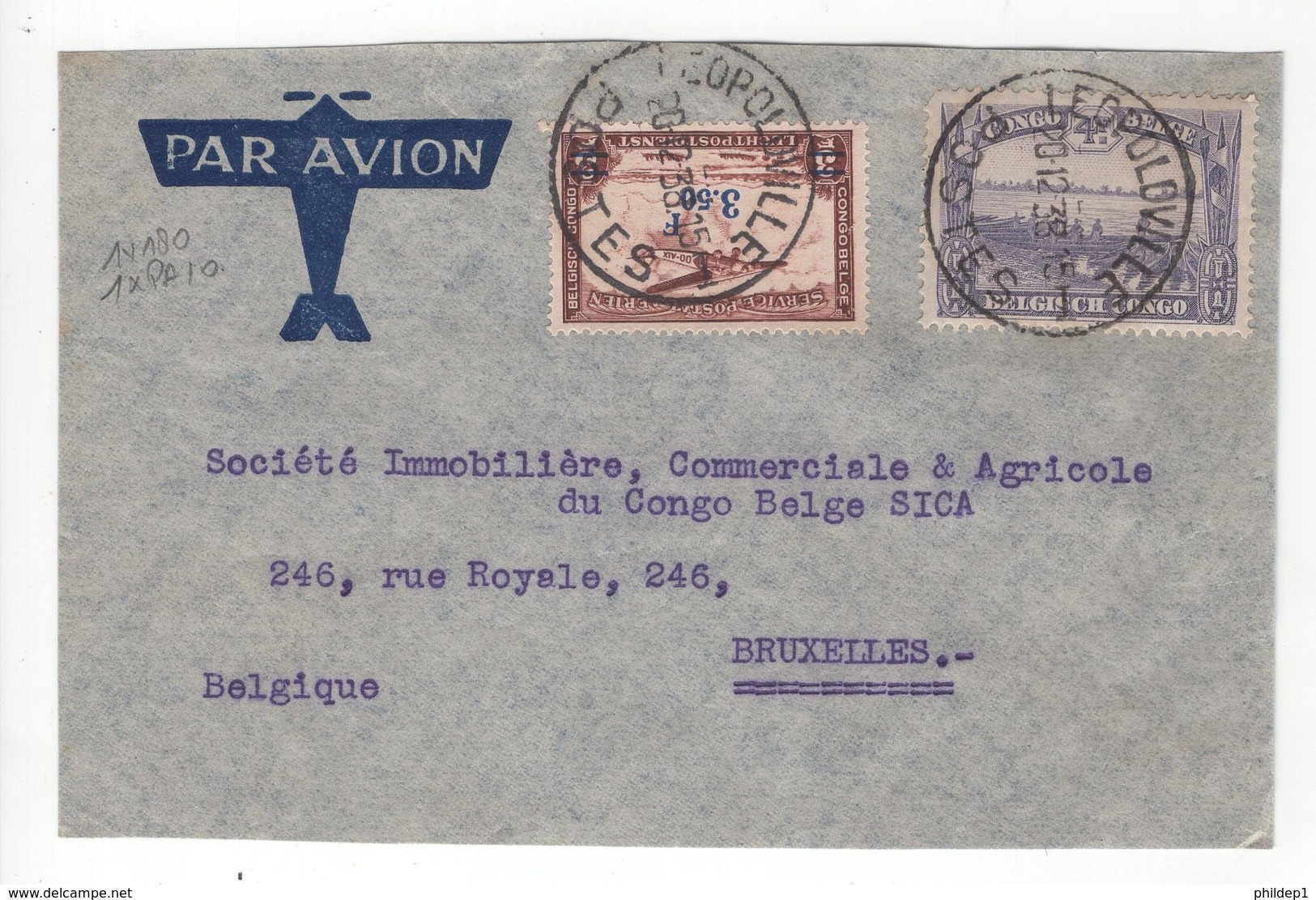 Congo Belge. Devant De Lettre Par Avion. COB. PA10 Et N°180 - Lettres & Documents