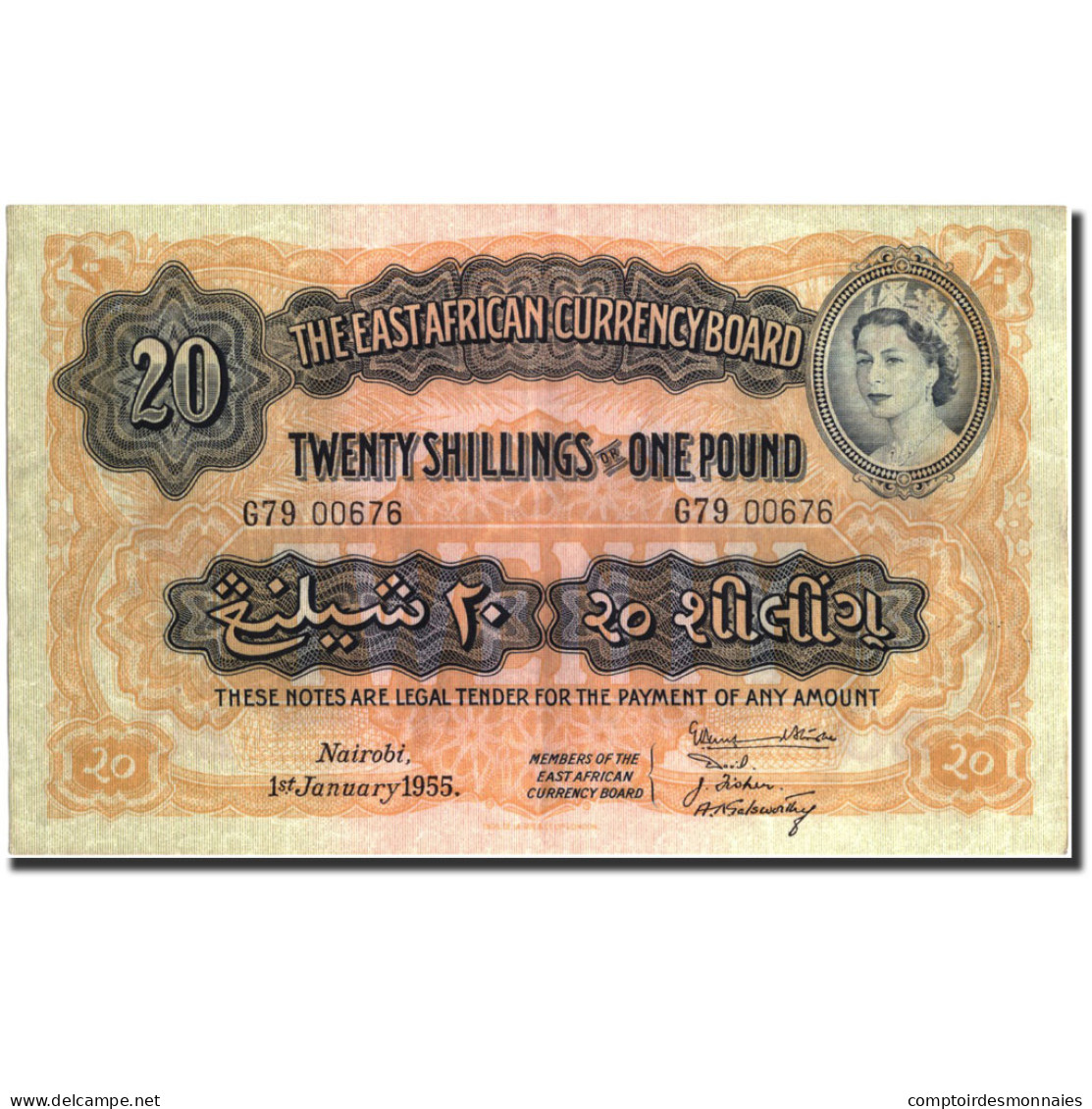 Billet, EAST AFRICA, 20 Shillings = 1 Pound, 1955, 1955-01-01, KM:35, SUP - Kenia