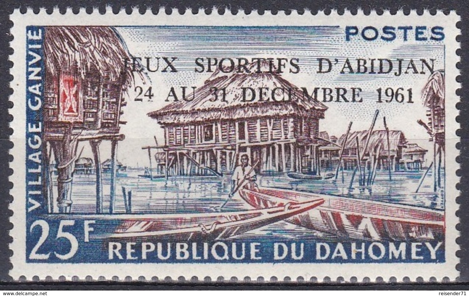 Dahomey Benin 1961 Bauwerke Gebäude Pfahlbauten Buildings Stilt Houses Sport Spiele Abidjan, Mi. 190 ** - Benin – Dahomey (1960-...)