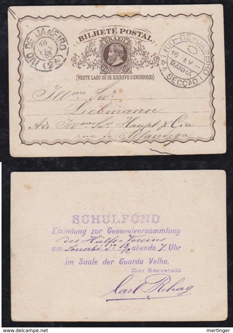 Brazil Brasil 1888 BP 11 20R Dom Pedro Stationery Card Used Local Rio De Janeiro - Ganzsachen