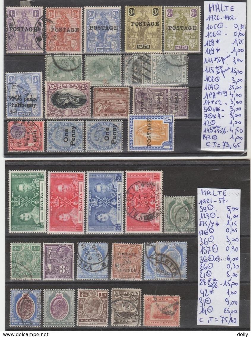 TIMBRES LOT OBLITEREES DE MALTE Nr VOIR SUR PAPIER AVEC TIMBRES COTE 149.45€ - Malta