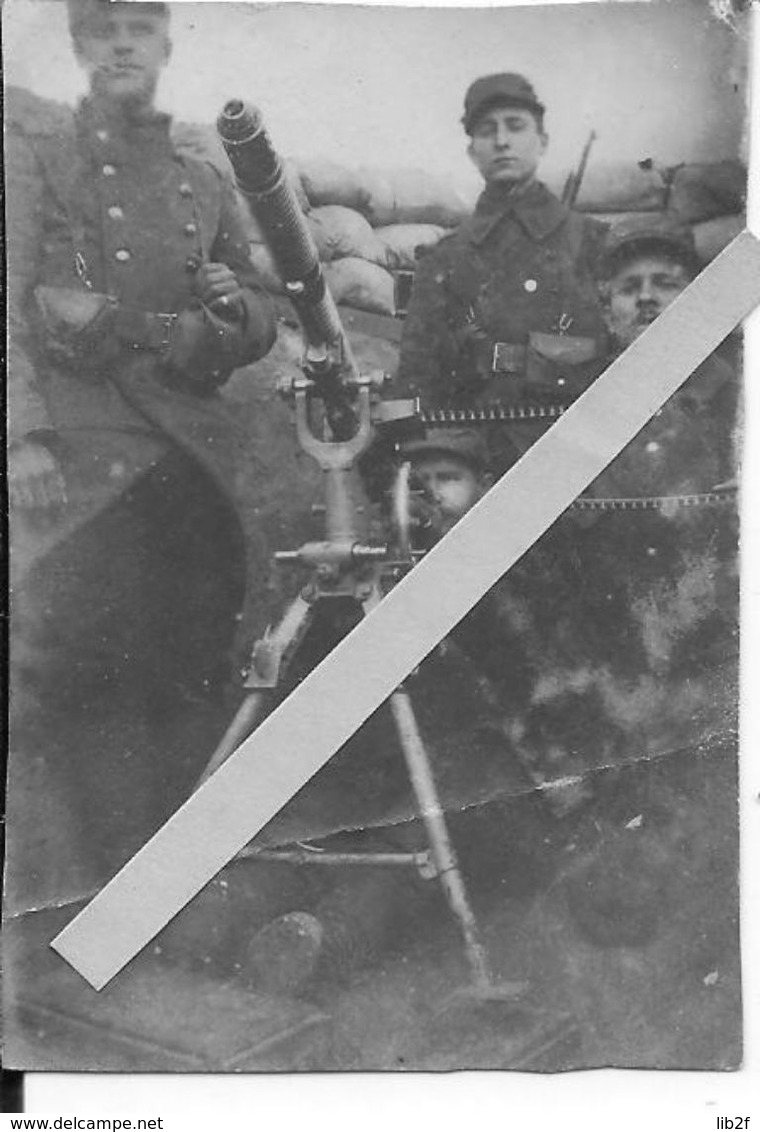 1914 Soldats Français Et Mitrailleuse Puteaux En Position Antiaérienne Dans La Tranchée 1 Photo Ww1 1wk 1914-1918 - Krieg, Militär
