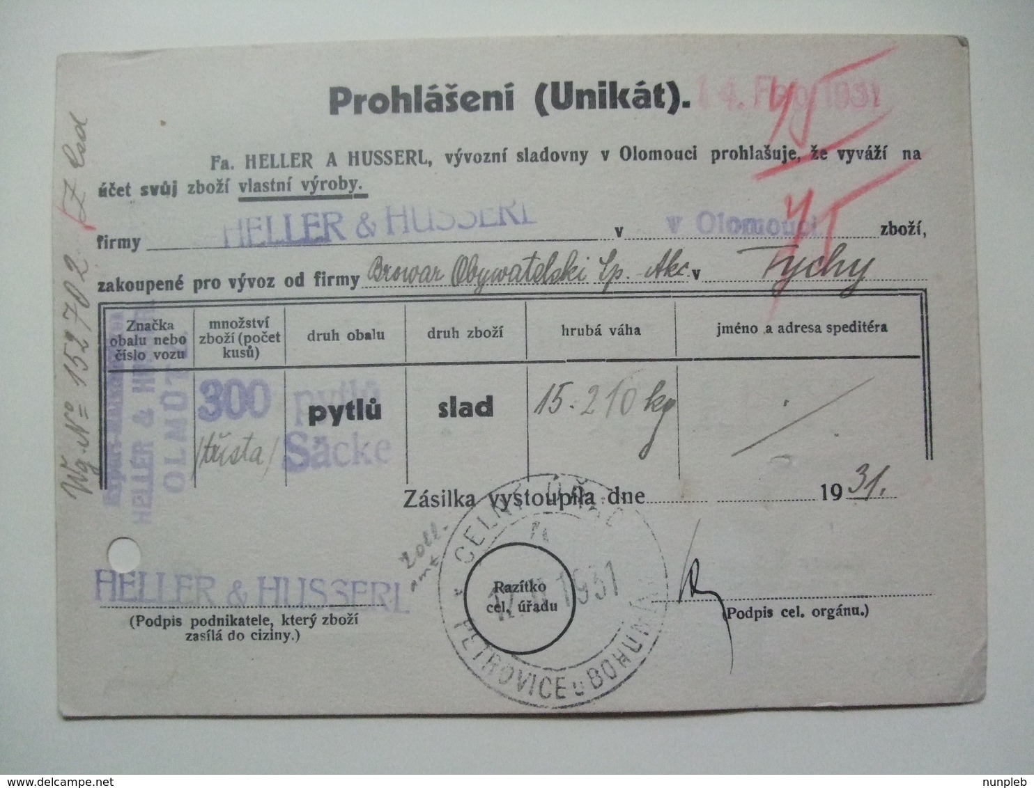 CZECHOSLOVAKIA - 1931 Postcard - Registered Petrovice U Bohumuna Sent To Olomouci - Rekommandiert Cachet - Covers & Documents