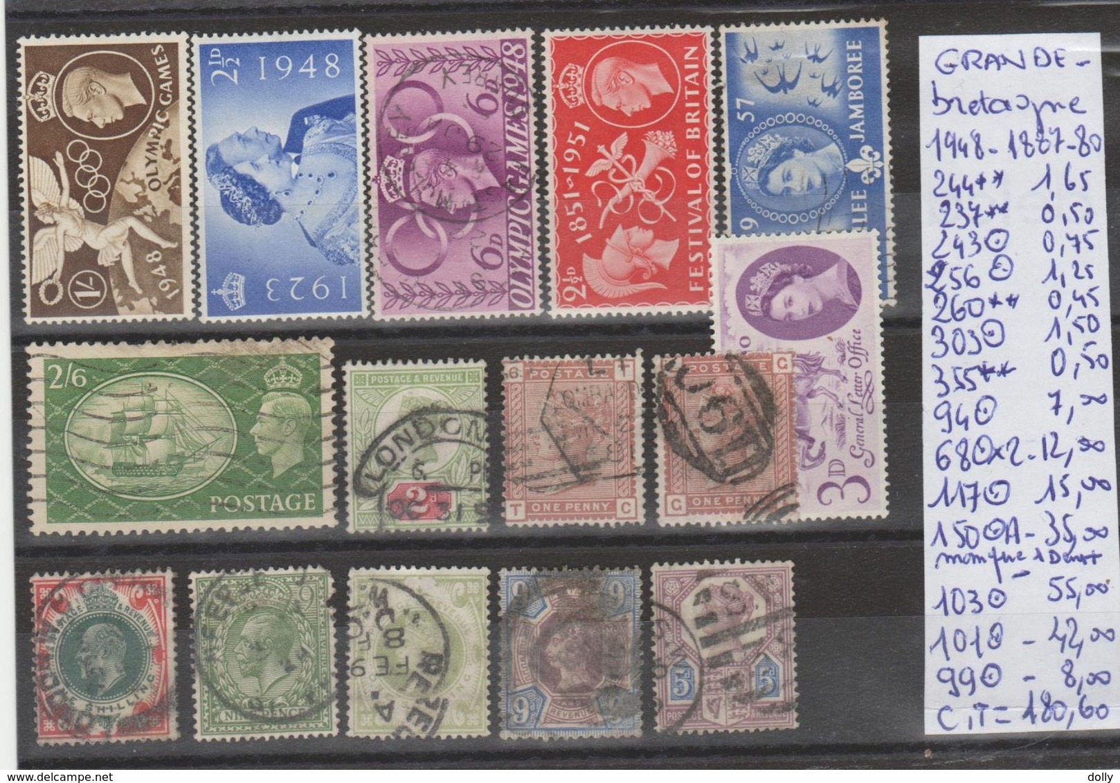 TIMBRES LOT OBLITEREES NEUF DE GRANDE-BRETAGNE Nr VOIR SUR PAPIER AVEC TIMBRES COTE      180.60€ - Unused Stamps