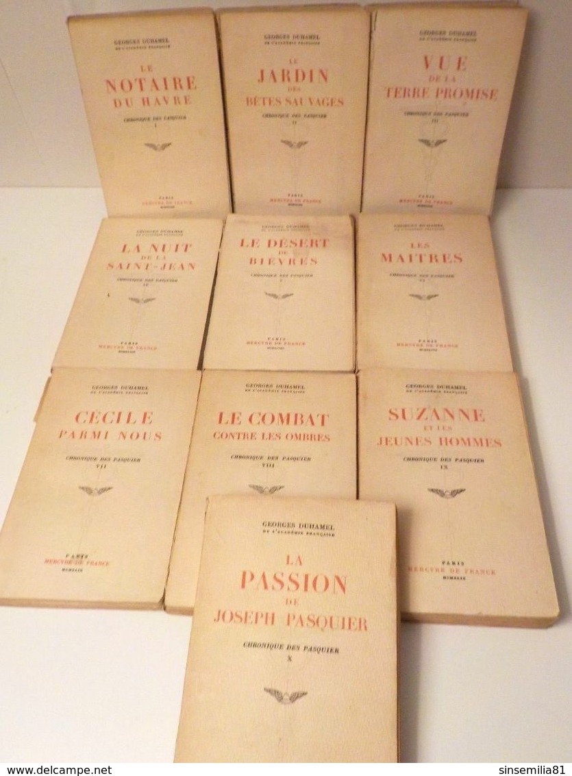 LA CHRONIQUE DES PASQUIER - Duhamel - Complet 10 Vol - Mercure De France 1948-49 - Lots De Plusieurs Livres