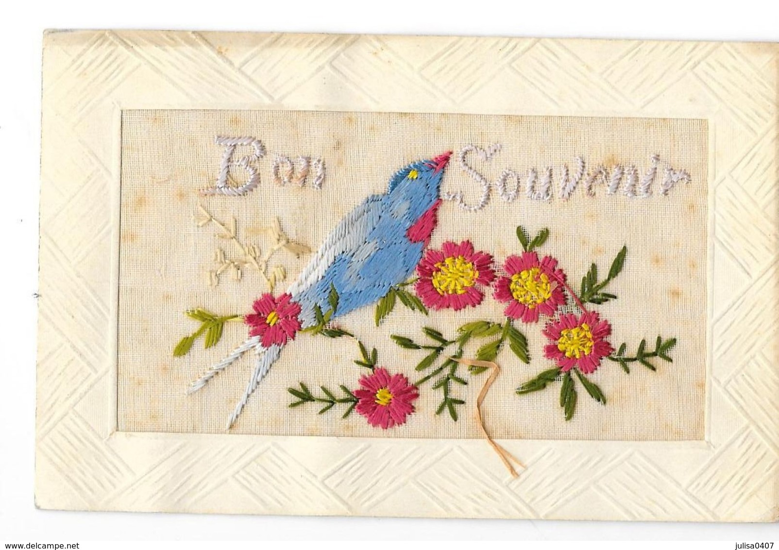 FANTAISIE Brodée Bon Souvenir Oiseau Fleurs - Brodées