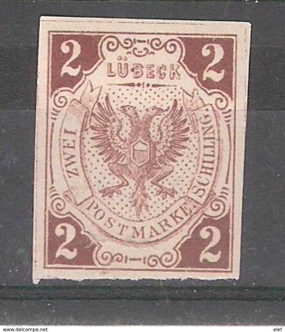 LÜBECK, 1872, Réimpression / Nachdrück Du 2  Shilling Brun, YT N° 3 Neuf ** / MNH , TTB, Cote ?? - Lubeck