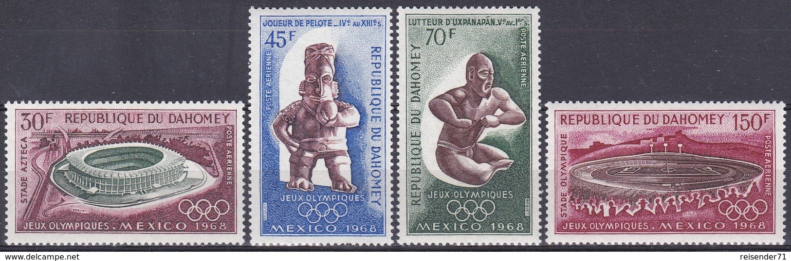 Dahomey Benin 1968 Sport Spiele Olympia Olympics Mexiko Mexico Stadion Ballspiele Ringer Skulpturen, Mi. 360-3 ** - Benin – Dahomey (1960-...)